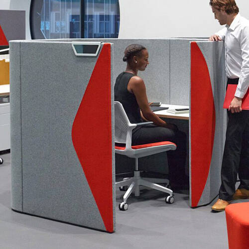 Grey and red office pod